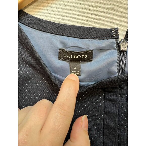 Talbots Women's Wool Blend A-Line Dress Polka Dot Size 4 Navy Blue Short Sleeve - Picture 3 of 12